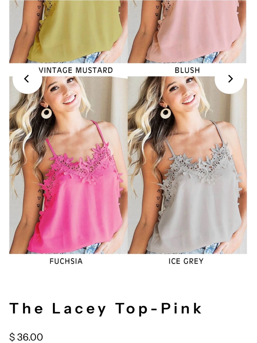 Floral Lace Trim Spaghetti Strap Cami - Hot Pink - Picture 3 of 5
